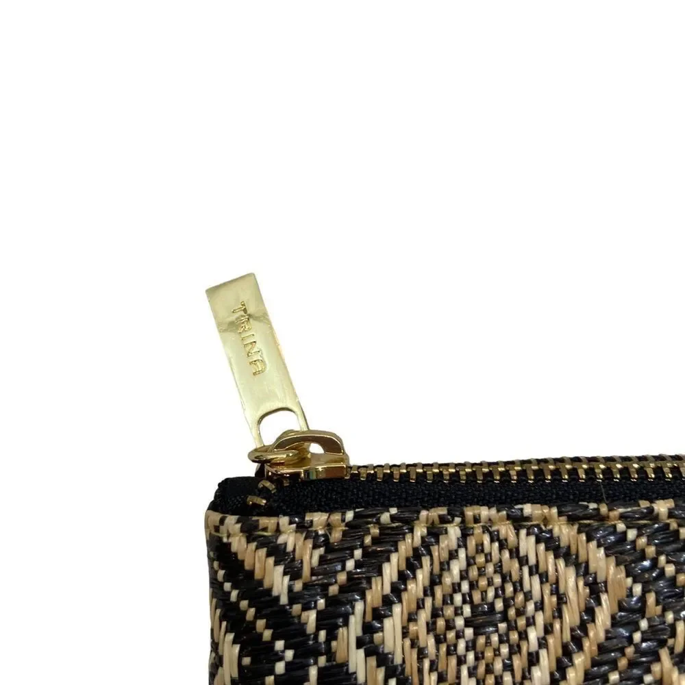 Trina‎ Brand Tan and Black Woven Cosmetic Bag With Zipper Closure